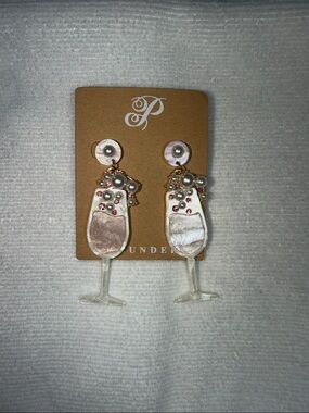 Plunder Pink Champagne Glass Earrings with Pearls